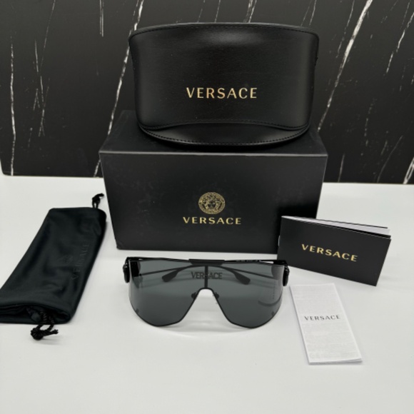 NEW VE2268 1433/87 VERSACE OVERSIZED VE2268 143387 BLACK METAL UNISEX SUNGLASSES - Picture 10 of 10